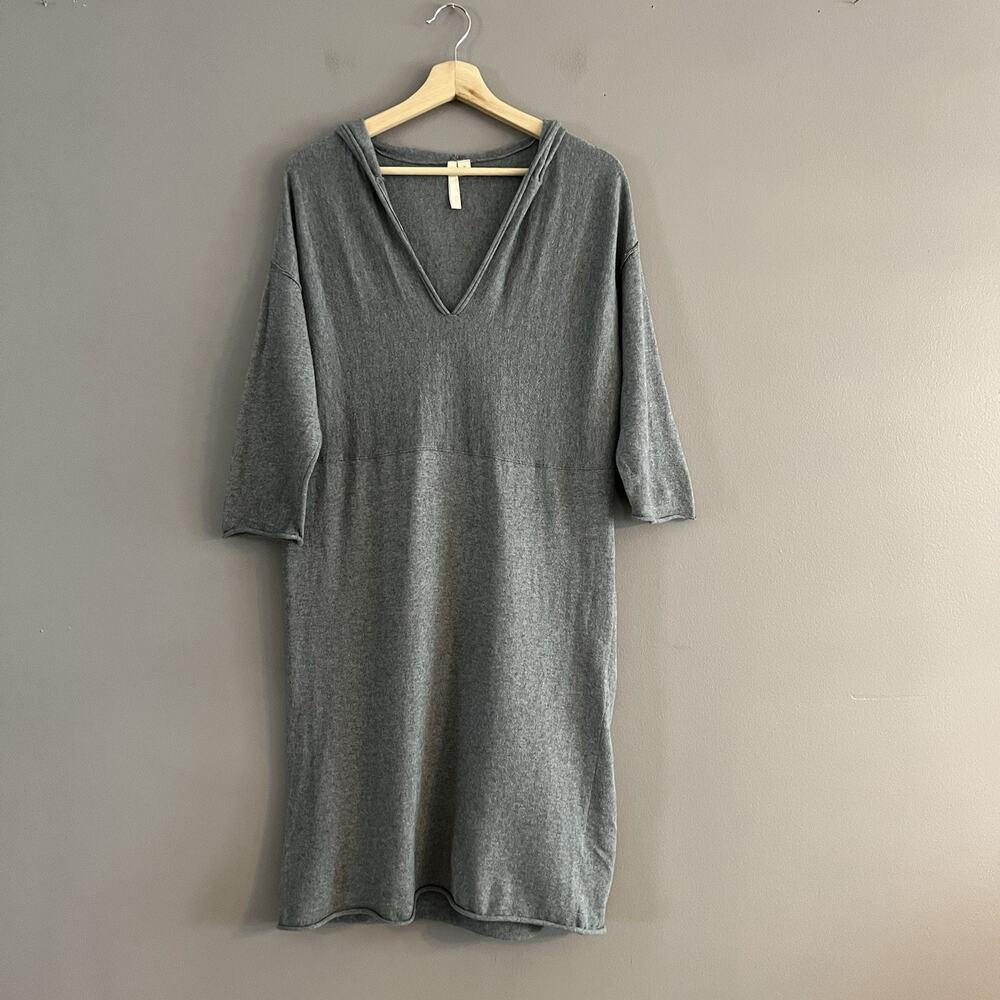 J Jill Plaited Hooded Sweater Tunic Moss Stone Medium V Neck Knit